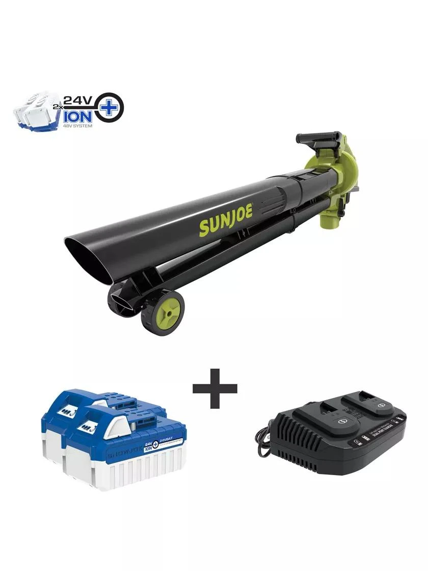 Sun Joe 24V-X2-BVM143 48-Volt ION+ Cordless Blower Vacuum Mulcher Kit
