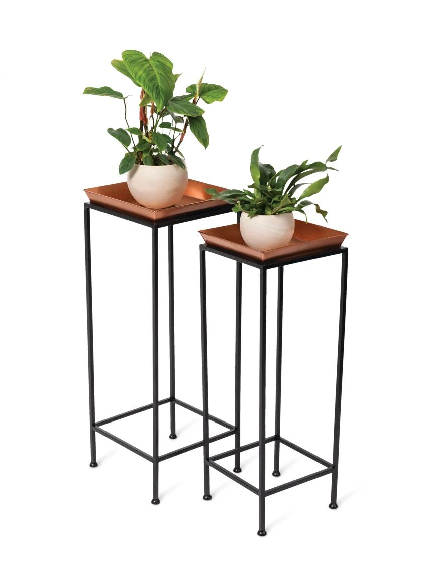 Square Nesting Plant Stands With Trays, Set Of 2 - Image 4