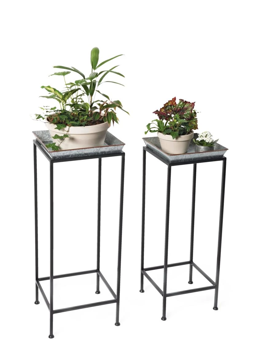 Square Nesting Plant Stands With Galvanized Trays, Set Of 2 - Image 3
