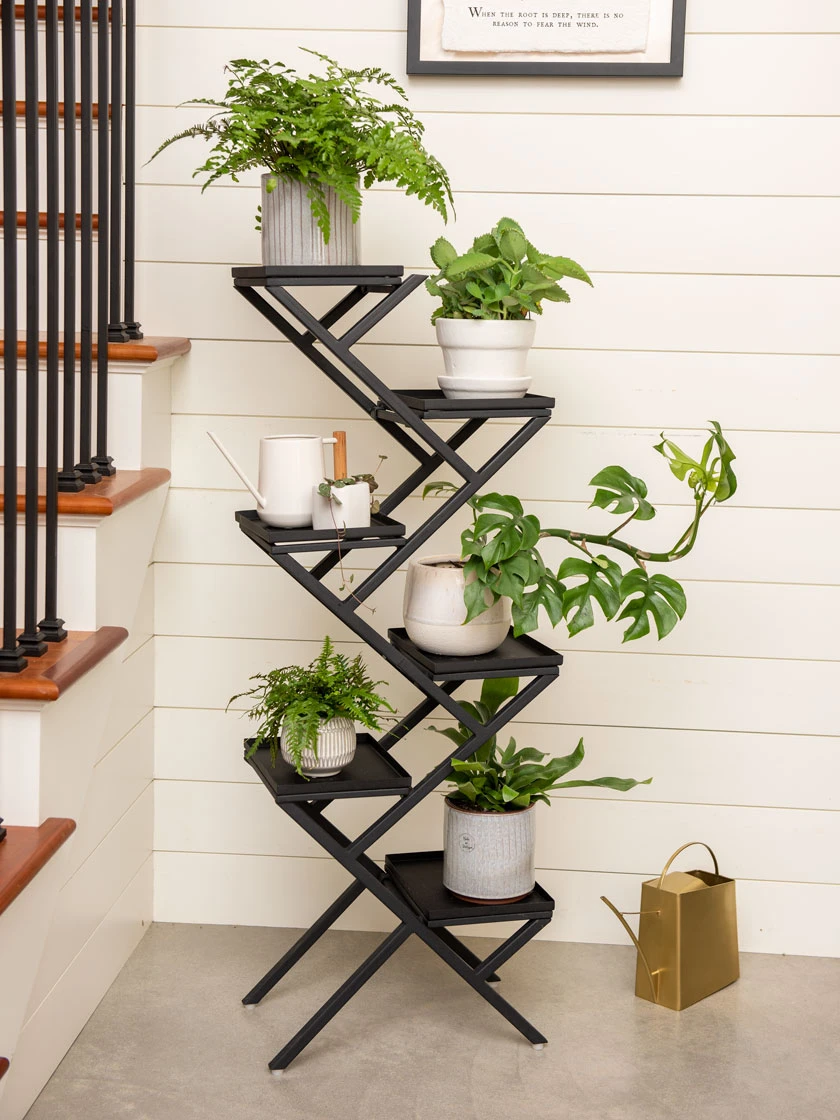 Crisscross Cascading Plant Stand With Black Trays